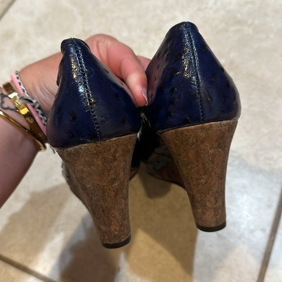 Lilly Pulitzer Navy Leather Cork Wedge Heels 8.5 - Picture 5 of 7